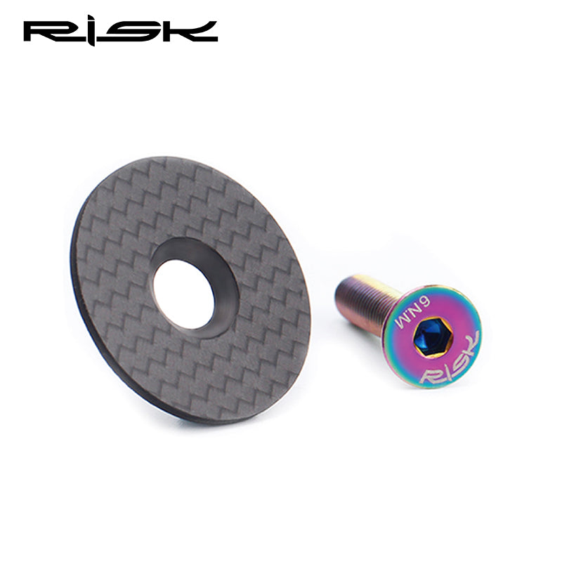 Risk Ti Titanium 1 1/8” (28.6mm) Headset Stem Top Cap, Carbon Fiber with M6 X 30 Titanium