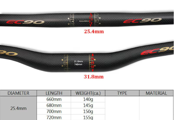 EC90 25.4/31.8mm Carbon Bicycle Handlebar 660/680/700/720/740/760 MTB Riser Bar 31.8mm 25.4mm DH Bike Handle Flat Bar