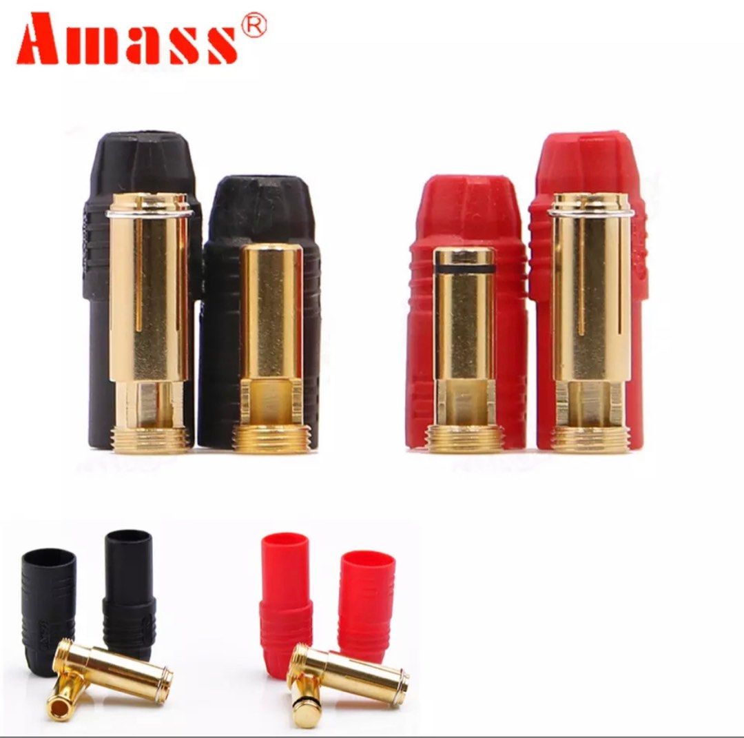 Amass AS150 1Pair Black Or Red Male Female Anti Spark Connector 7mm Gold Plated Banana Plug Set for RC Battery ESC Drone Car Boat External Internal Battery Wire Connector