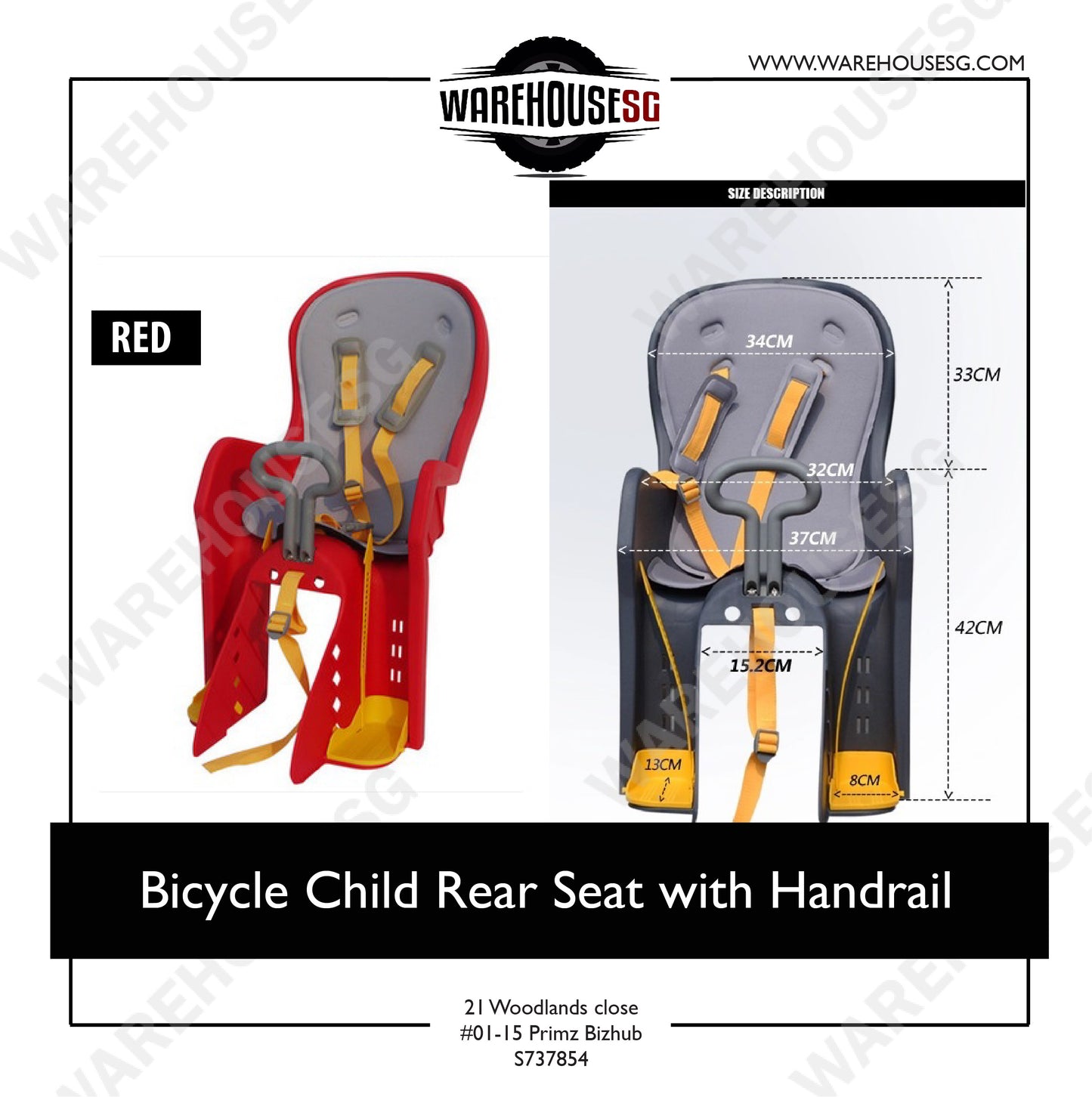 Bicycle Child Rear Seat with Handrail