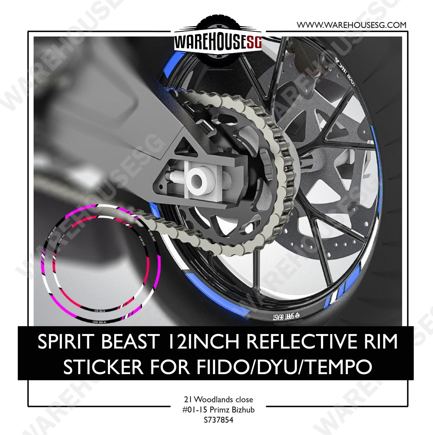 SPIRIT BEAST 12INCH REFLECTIVE RIM STICKER FOR FIIDO/DYU/TEMPO
