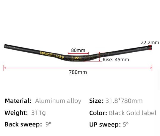 WAKE BST 780mm Aluminum Alloy Mountain Bike Handlebar Swallow Bar