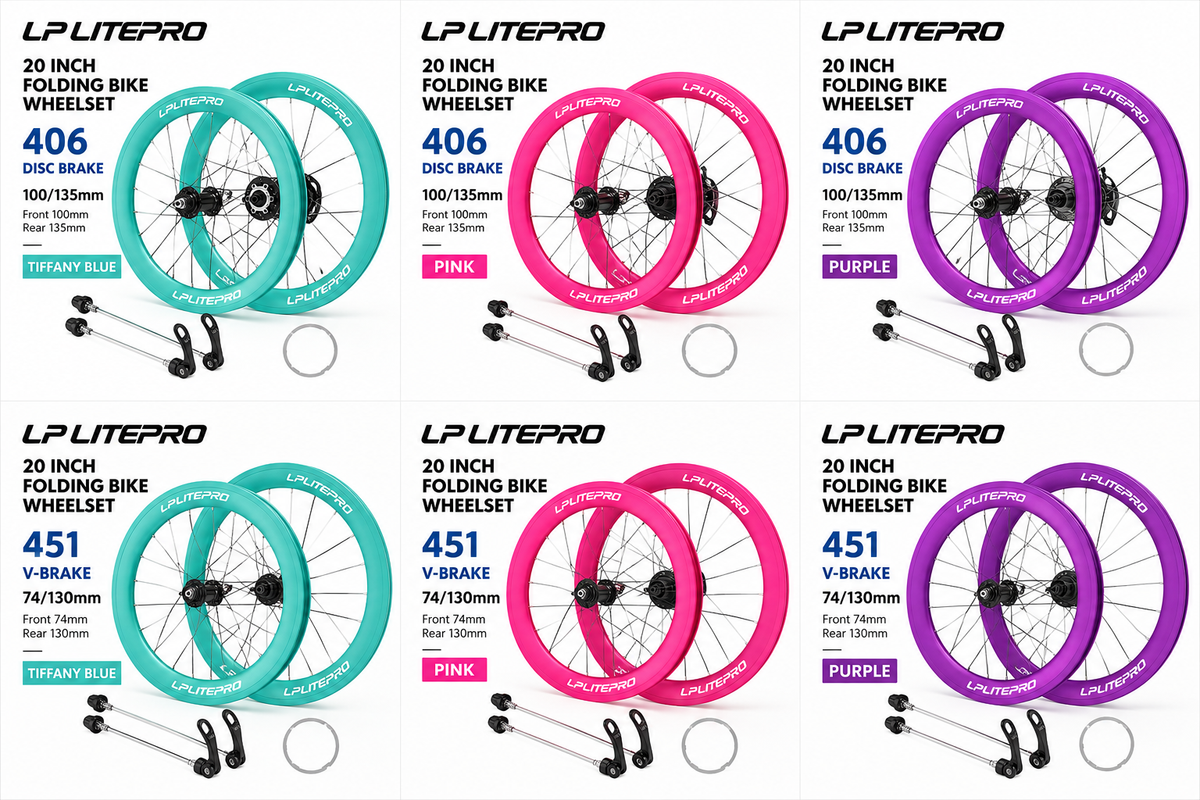 LP Litepro S42 20 inch folding bike wheelset - all colours, 406 disc and 451 V-brake