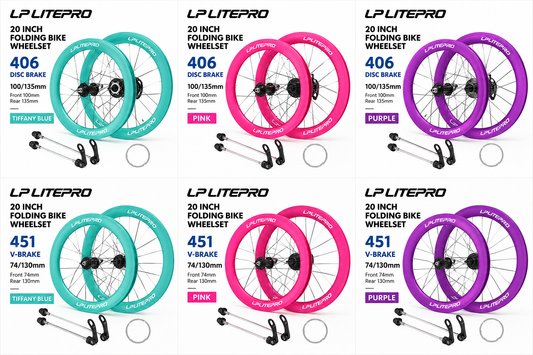 LP Litepro S42 20 inch folding bike wheelset - all colours, 406 disc and 451 V-brake