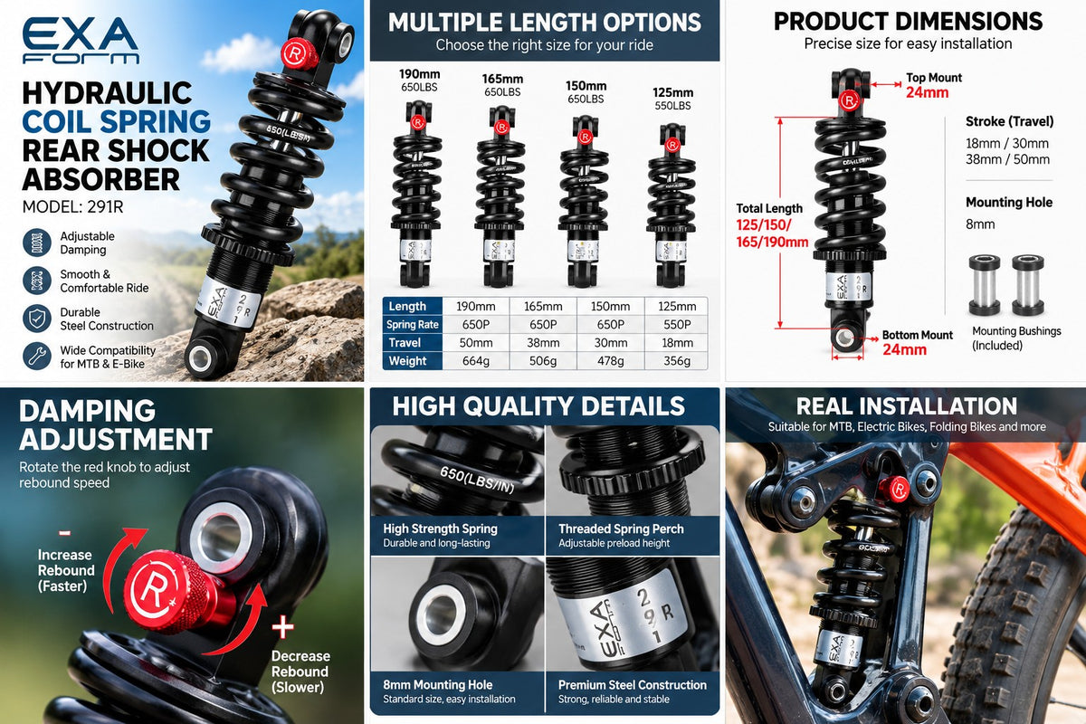 EXA Form 291R Hydraulic Coil Spring Rear Shock – 125mm / 150mm / 165mm / 190mm