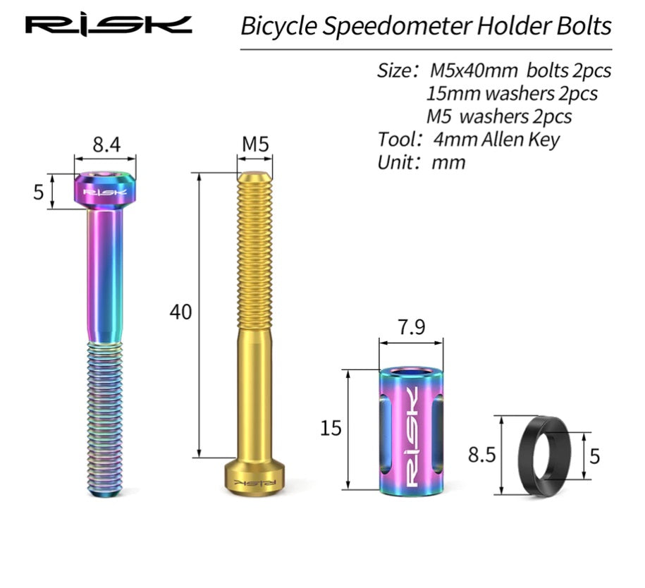 RISK TI Titanium 2PC M5X40mm Stem extend Screw for Phone holder/light/computer adapter