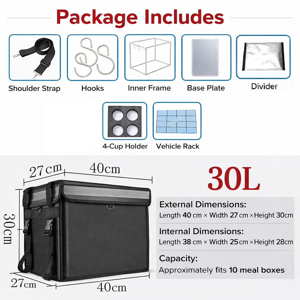 Waterproof Food Thermal Bag 30L/48L/62L/80L Magnetic Delivery Box for Food Delivery Riders Free Accessories