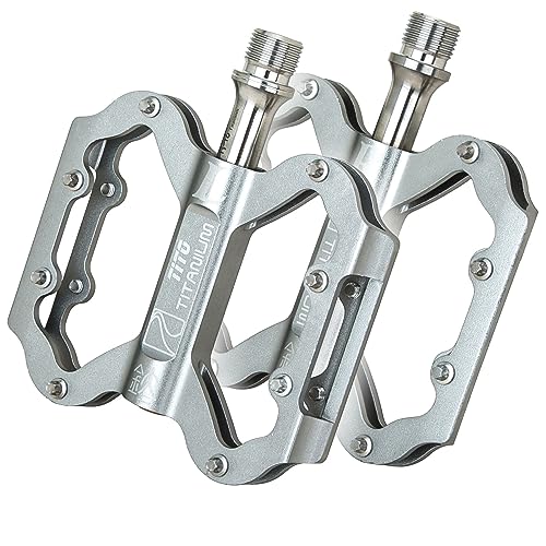 TiTo Classic style Bicycle Pedal with Aluminium Alloy Bicycle Foot Pedals and Titanium Axles for MTB and Road Bike (Titanium color)