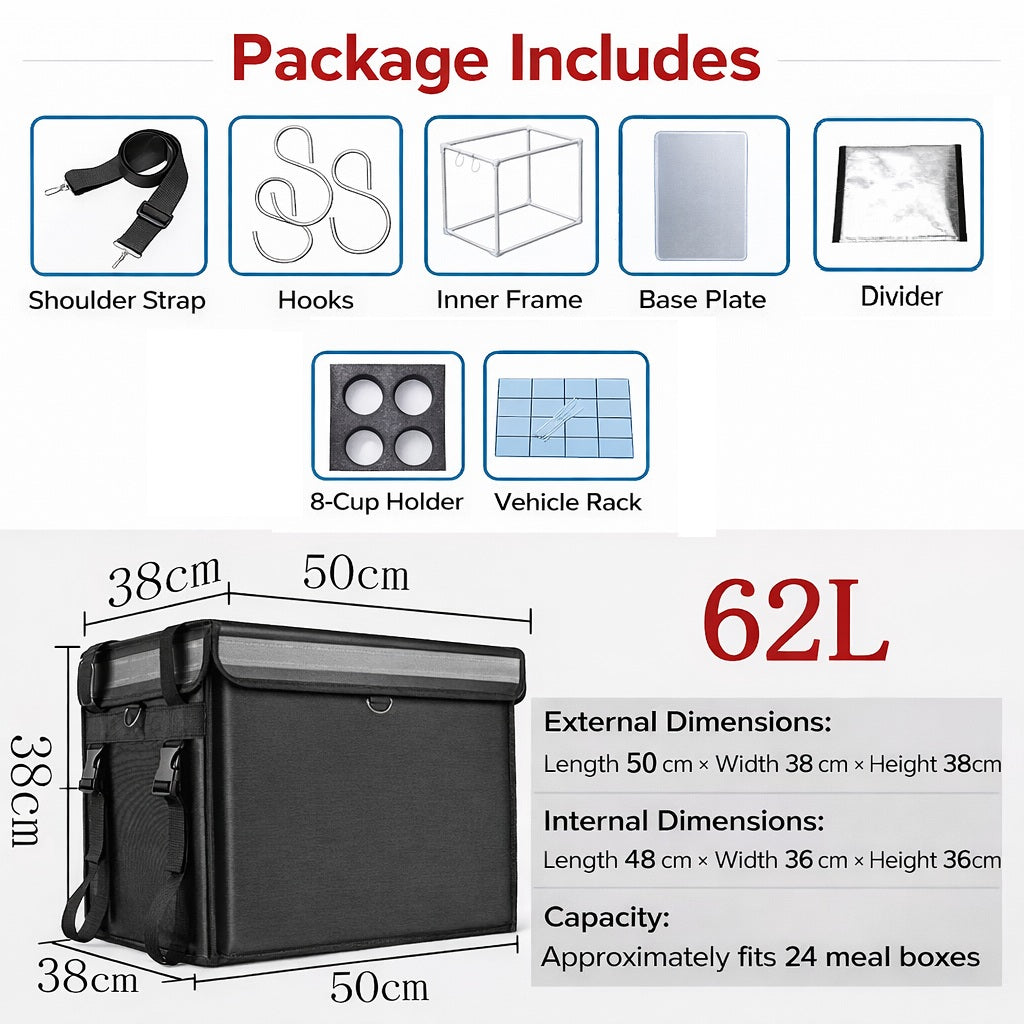 Waterproof Food Thermal Bag 30L/48L/62L/80L Magnetic Delivery Box for Food Delivery Riders Free Accessories