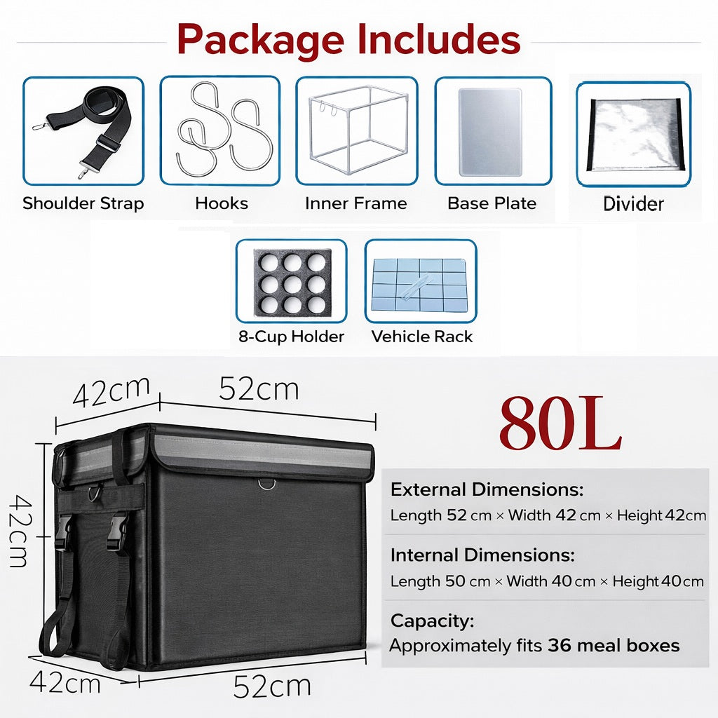 Waterproof Food Thermal Bag 30L/48L/62L/80L Magnetic Delivery Box for Food Delivery Riders Free Accessories