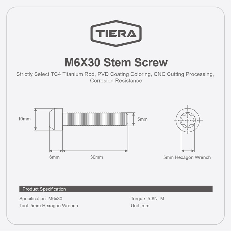 M6X30 Tiera Titanium Bolts Head Screws