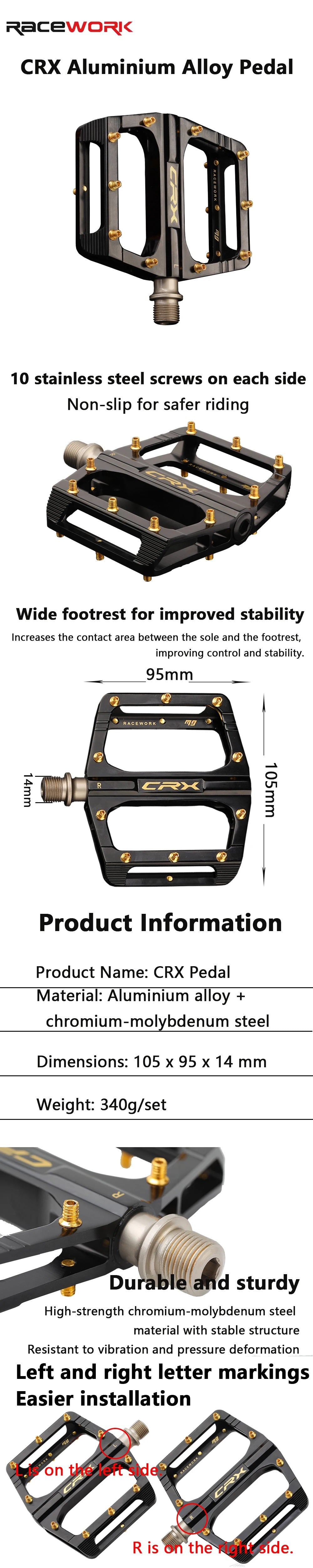 RACEWORK Bicycle Pedals Ultralight Sealed Bearing Anti-slip Pedals 340g