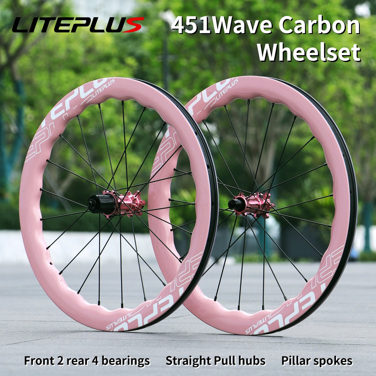 LITEPLUS 20 inch 451 Wave Carbon Wheelset Pink