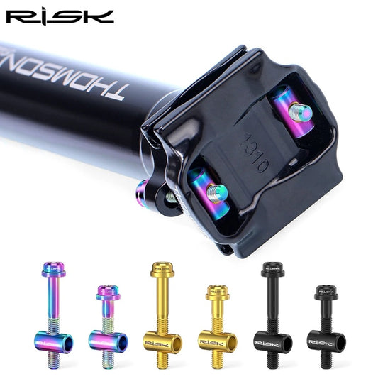 RISK 2Pcs Bike Seat Post Fixed Bolts TC4 Titanium Alloy M5*40MM MTB Road Bicycle Seatpost Saddle Fixed Screws Rainbow Gold