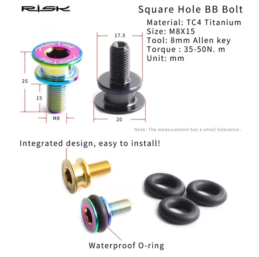 RISK TI Titanium 2PC M8X15mm Crank Arm Screw for square Crank Arm