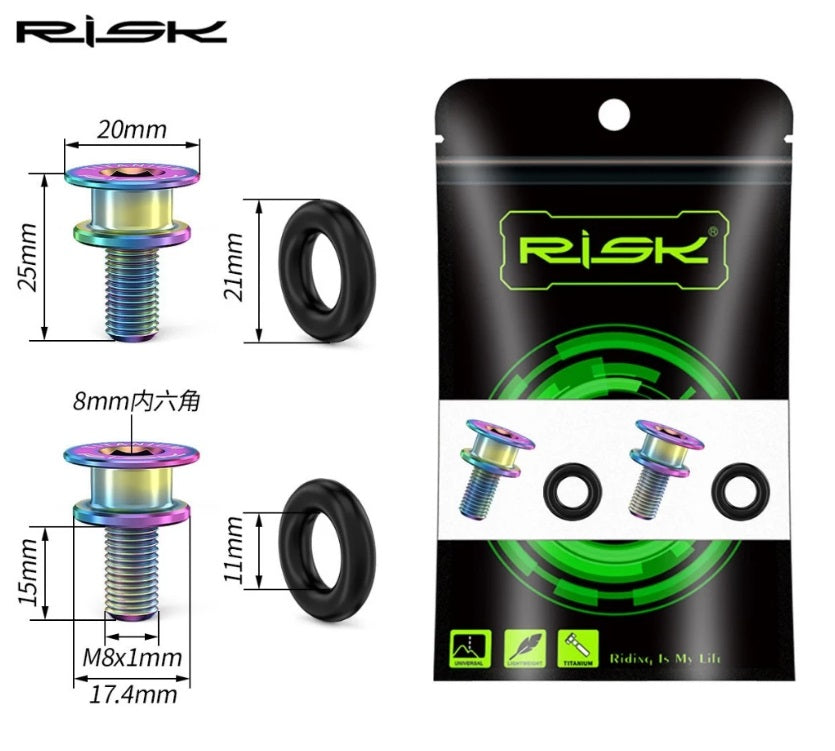 RISK TI Titanium 2PC M8X15mm Crank Arm Screw for square Crank Arm