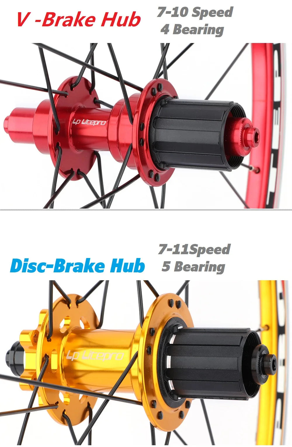 LITEPRO 20inch  451 V Brake Folding Bike Wheelset O.L.D 74mm/130mm Wheel Set Aluminum Alloy Double Wall Rims Sp8 10speed