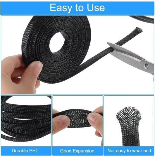 Cable Sleeves 12mm Black Snakeskin Mesh Wire Protecting PET Nylon Cable Sleeve Wire Mesh Shock for Cable Sets