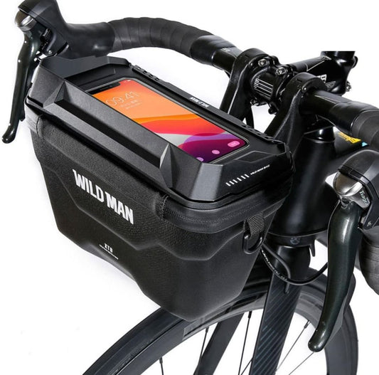 WILDMAN Quick Release 3L Rainproof Handlebar Bag Hard Shell Basket for MTB Mountain Road Bike Scooters (XT8, Black)