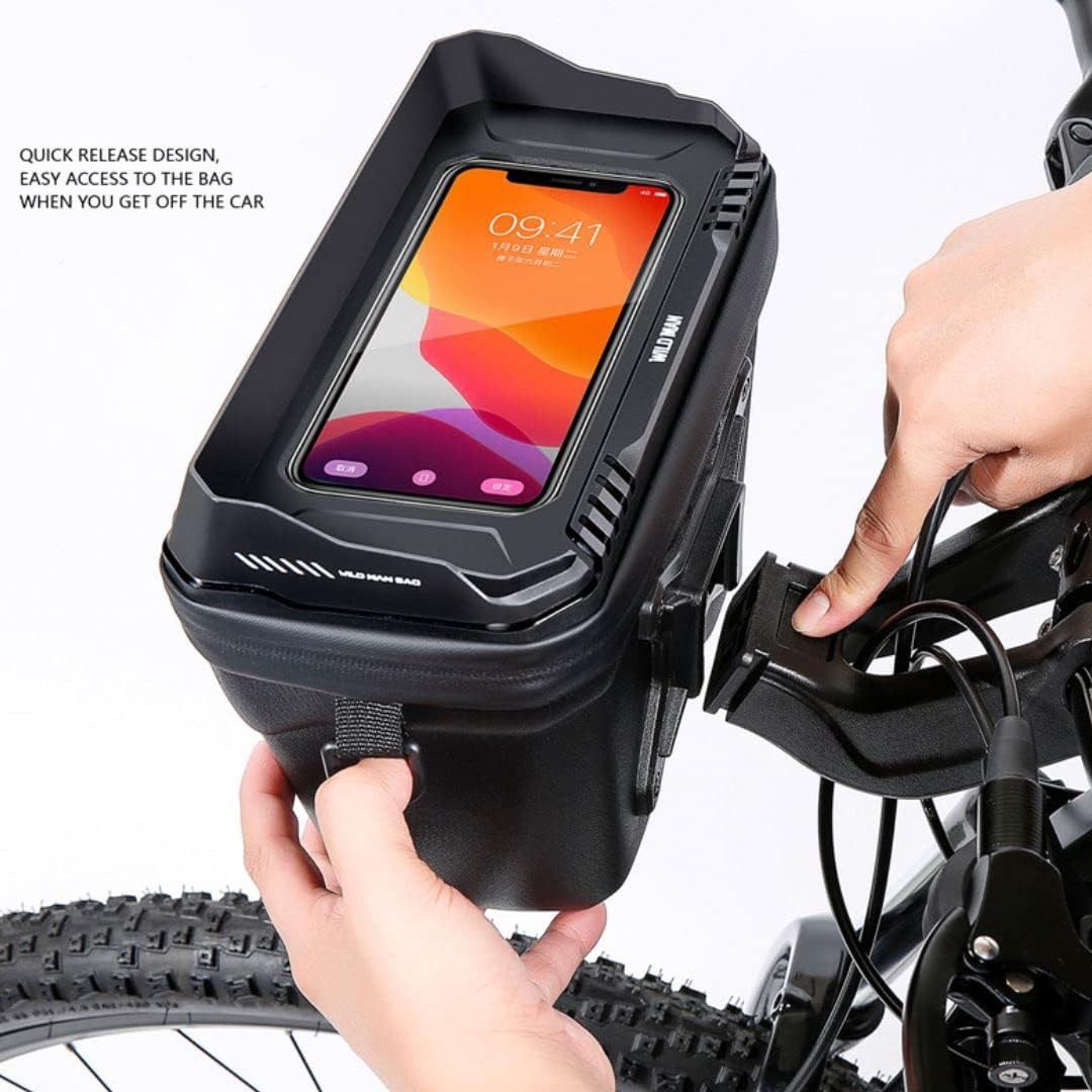 WILDMAN Quick Release 3L Rainproof Handlebar Bag Hard Shell Basket for MTB Mountain Road Bike Scooters (XT8, Black)