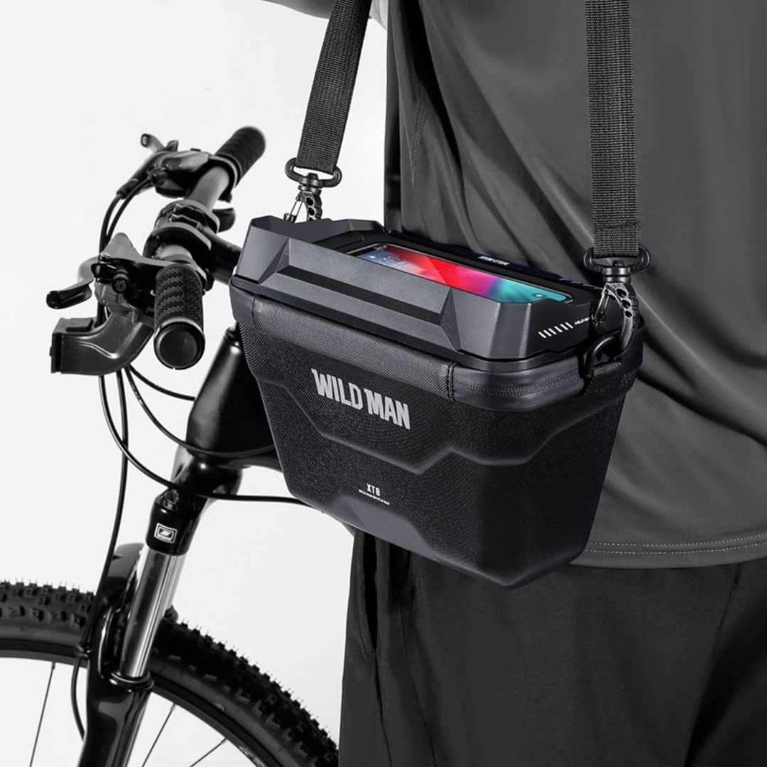 WILDMAN Quick Release 3L Rainproof Handlebar Bag Hard Shell Basket for MTB Mountain Road Bike Scooters (XT8, Black)