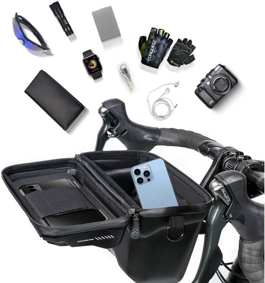 WILDMAN Quick Release 3L Rainproof Handlebar Bag Hard Shell Basket for MTB Mountain Road Bike Scooters (XT8, Black)