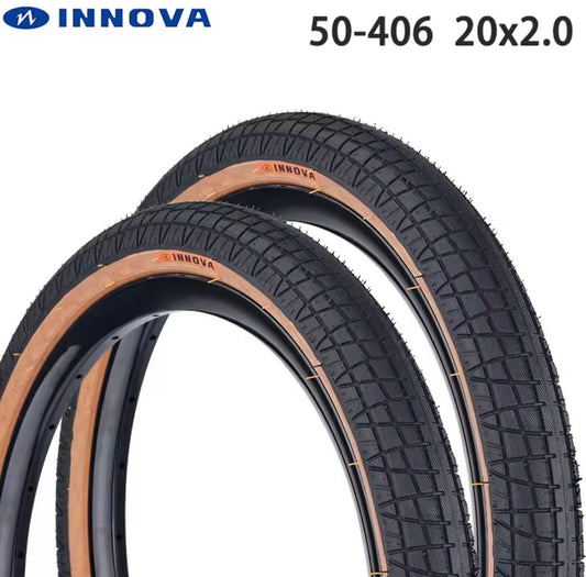 INNOVA 20 Inch Bicycle Tire 20X2.0 50-406 Retro Brown Edge Folding Bike Tire Big For P8 Bicycle Part IA-2128