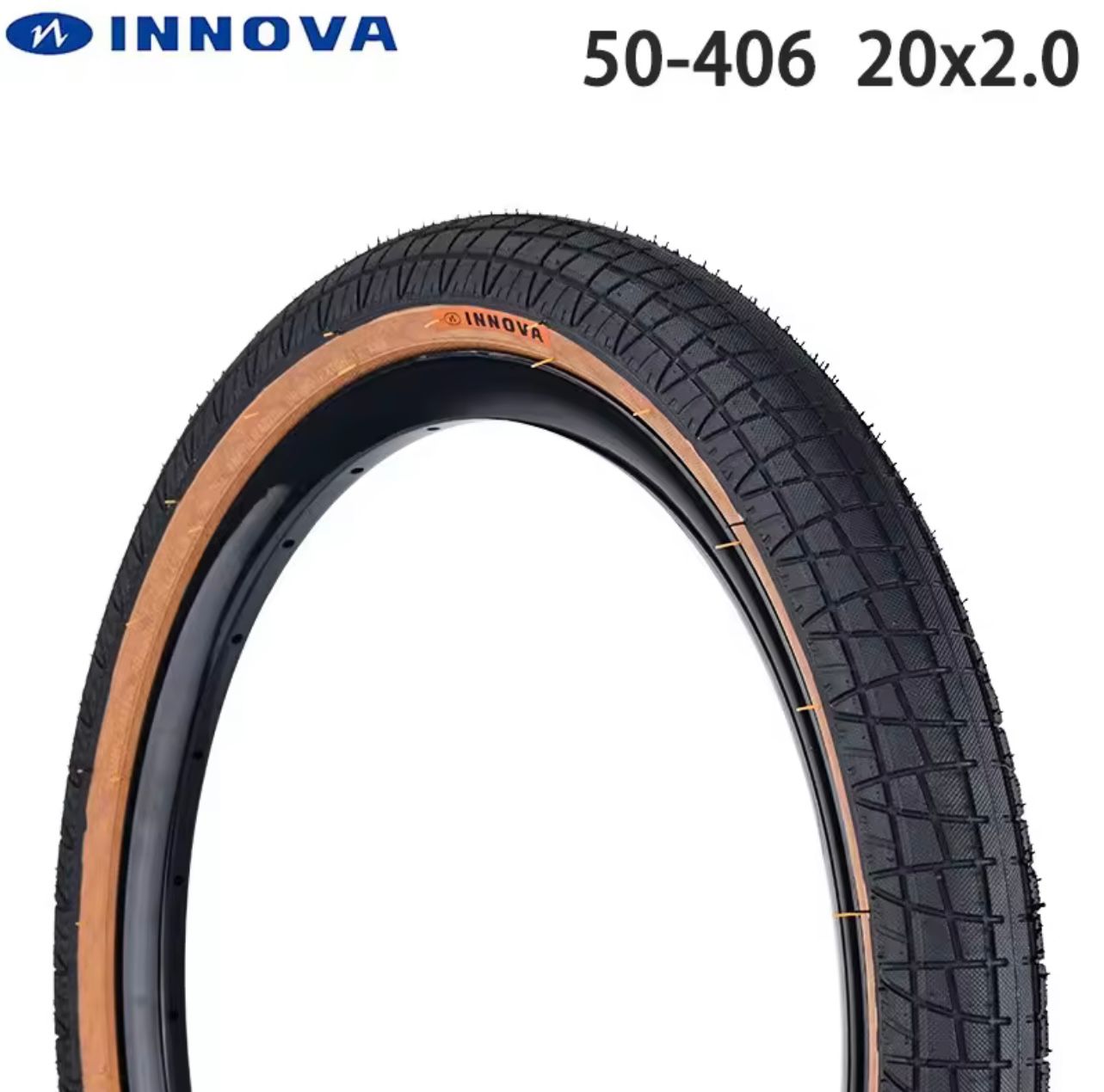 INNOVA 20 Inch Bicycle Tire 20X2.0 50-406 Retro Brown Edge Folding Bike Tire Big For P8 Bicycle Part IA-2128