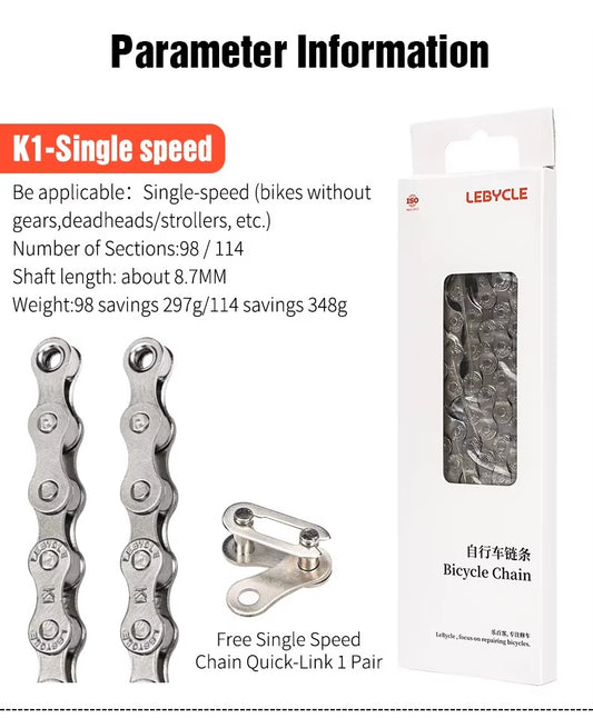 Lebycle High Quality MTB Bike Chain 116L 6 7 8 9 10 11 Speed Silver Ultralight Road Bicycle Chain For 21 24 27 30 Speed Chains