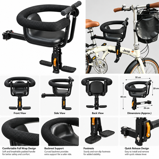 W08-1 Front-Mounted Bicycle Child Seat – Full Surround Quick Release with Backrest