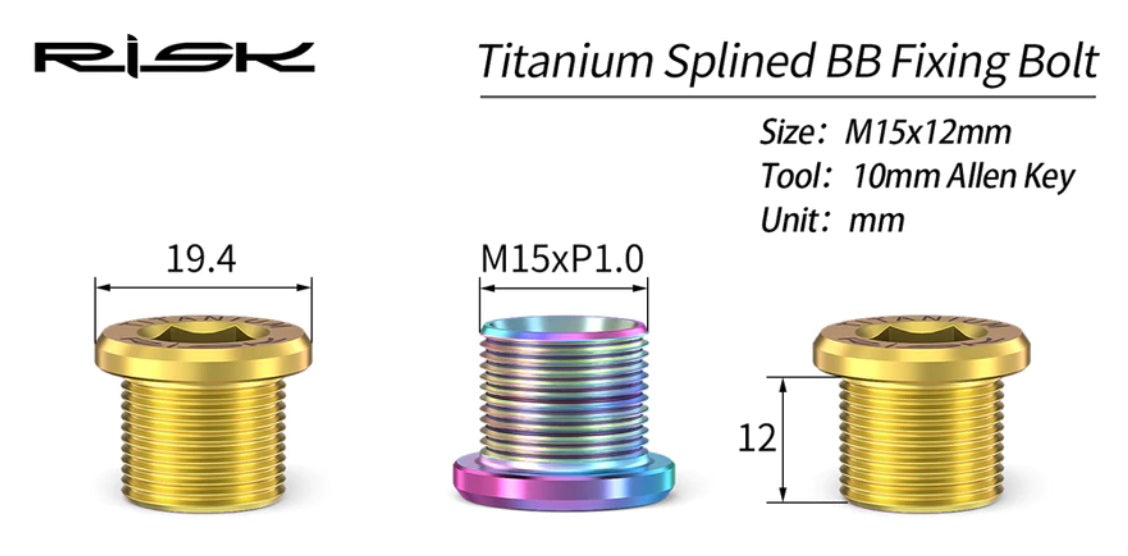 RISK 2pcs M15*12mm MTB Road Bike Spline Bottom Bracket Bolt Titanium Alloy Spline BB Waterproof Dust-proof Bottom Bracket Screw