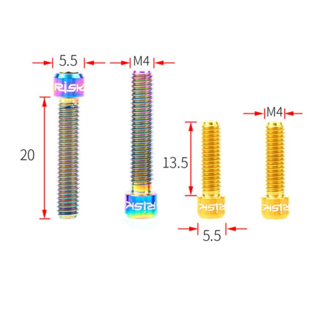 Risk Ti Titanium 3PC M4X13.5/20mm Front /Rear Derailleur H/L Thumb Shifter Bolts