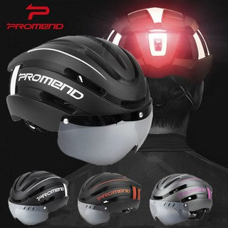 PROMEND Lightweight Bicycle Helmet Rechargeable LED light / Tail light Removable Cycling Goggle