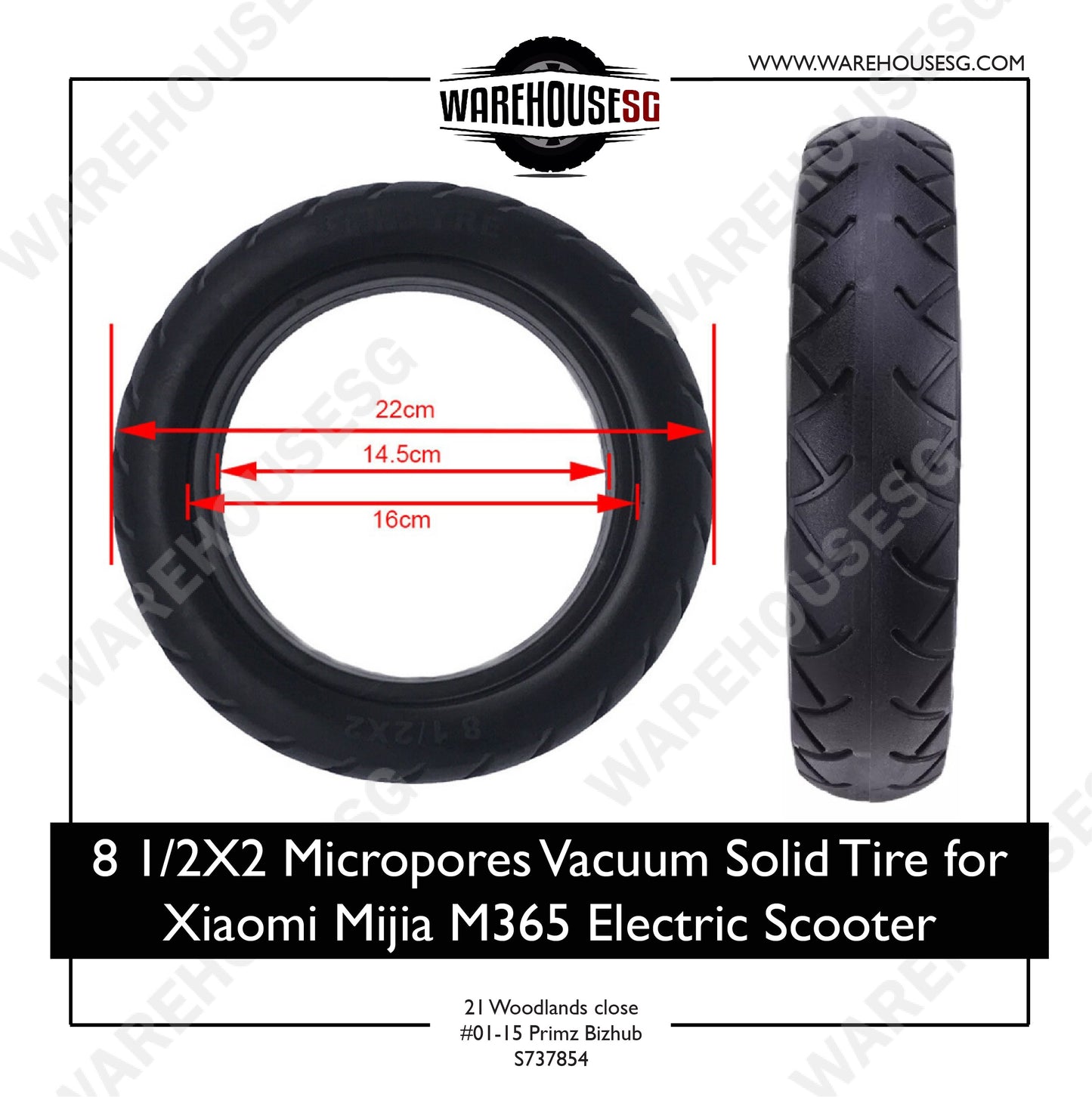 8 1/2X2 Micropores Vacuum Solid Tire for Xiaomi Mijia M365 Electric Scooter