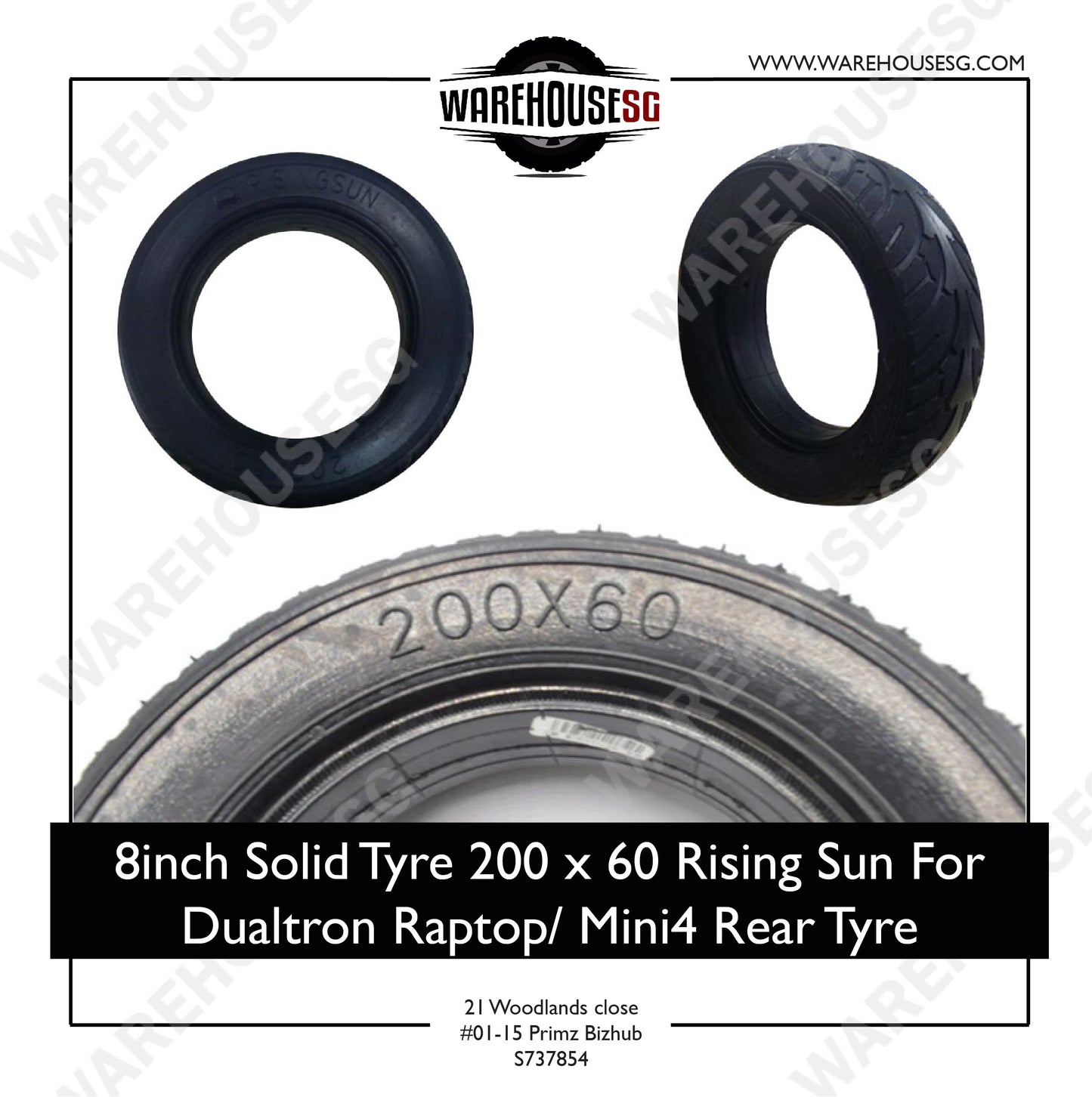 8 inch Solid Tyre 200 x 60 Rising Sun For Dualtron/ Raptop Mini4 Rear Tyre