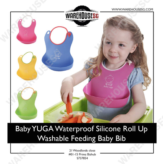 ★AUTHENTIC Baby YUGA★ Waterproof Silicone Roll Up Washable Feeding Baby Bib Crumb Catcher BPA Free