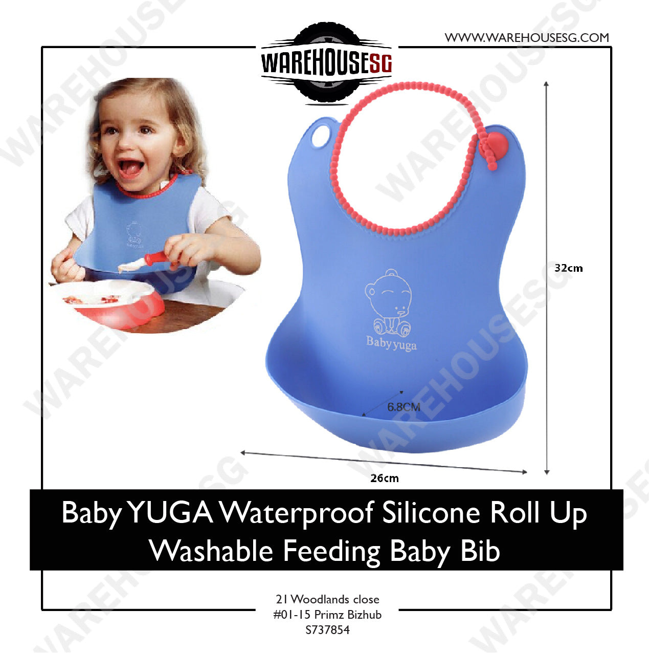 ★AUTHENTIC Baby YUGA★ Waterproof Silicone Roll Up Washable Feeding Baby Bib Crumb Catcher BPA Free