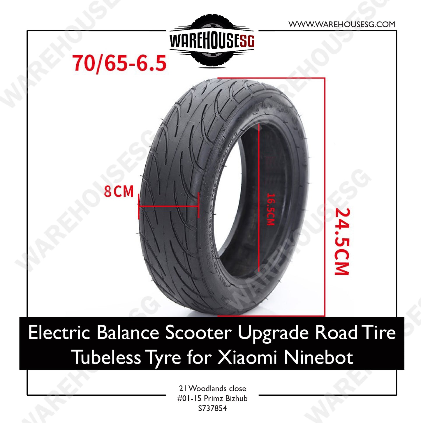 Electric Balance Scooter Upgrade Road Tire Tubeless Tyre for Ninebot 70/65-6.5