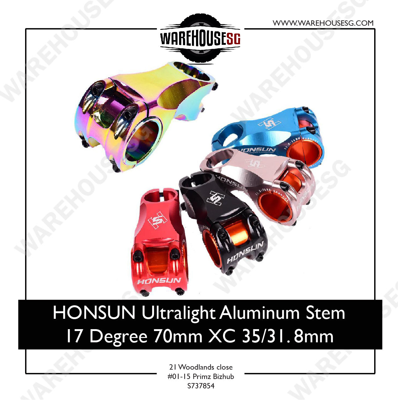 HONSUN Ultralight Aluminum Stem-17 Degree 70mm XC 35/31. 8mm
