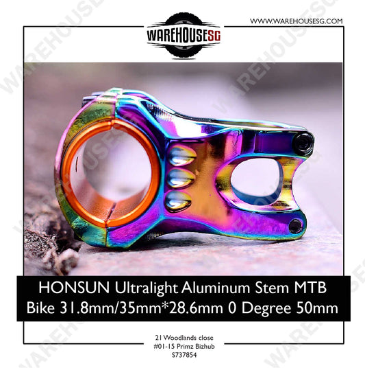 HONSUN Ultralight Aluminum Stem MTB Bike 31.8mm 35mm Handlebar Stem 28.6mm 0 Degree 50mm