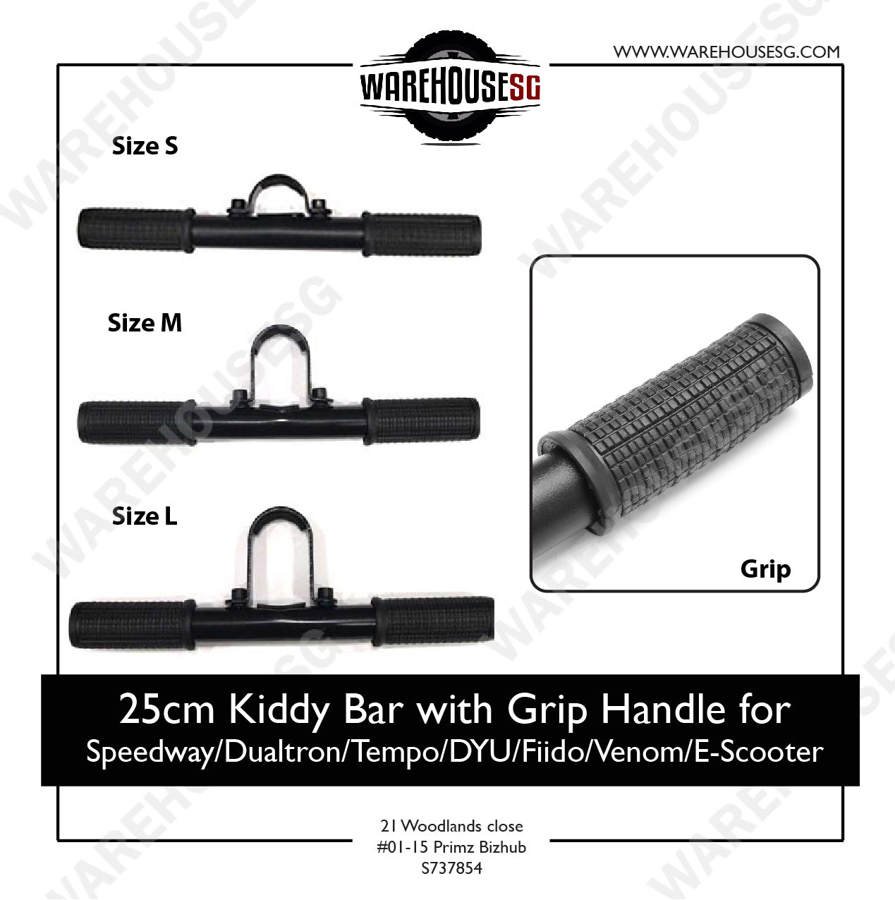 25cm Kiddy Bar with Grip Handle for  Speedway/Dualtron/Tempo/DYU/Fiido/Venom/E-Scooter