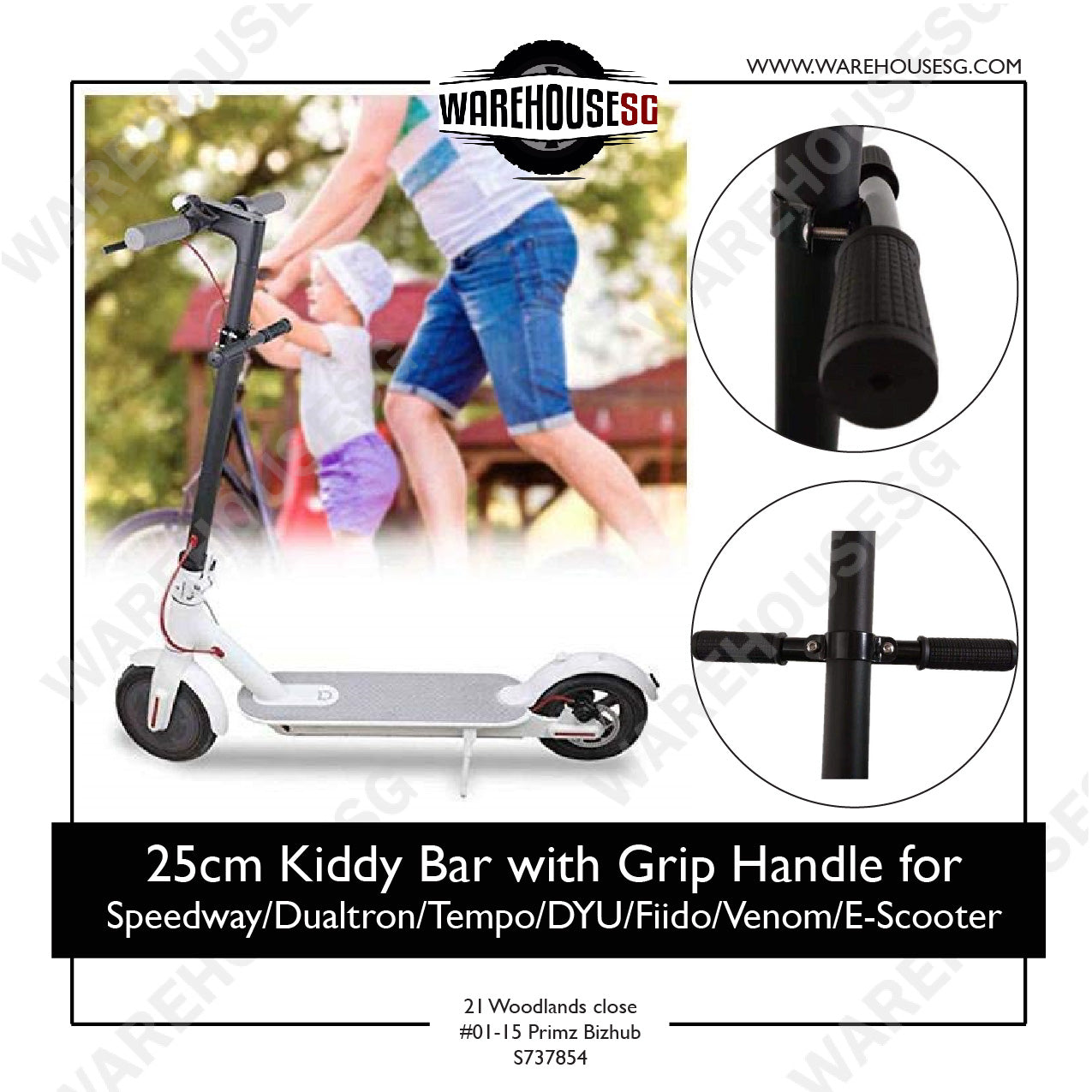 25cm Kiddy Bar with Grip Handle for  Speedway/Dualtron/Tempo/DYU/Fiido/Venom/E-Scooter