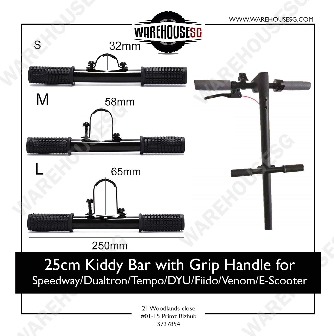 25cm Kiddy Bar with Grip Handle for  Speedway/Dualtron/Tempo/DYU/Fiido/Venom/E-Scooter