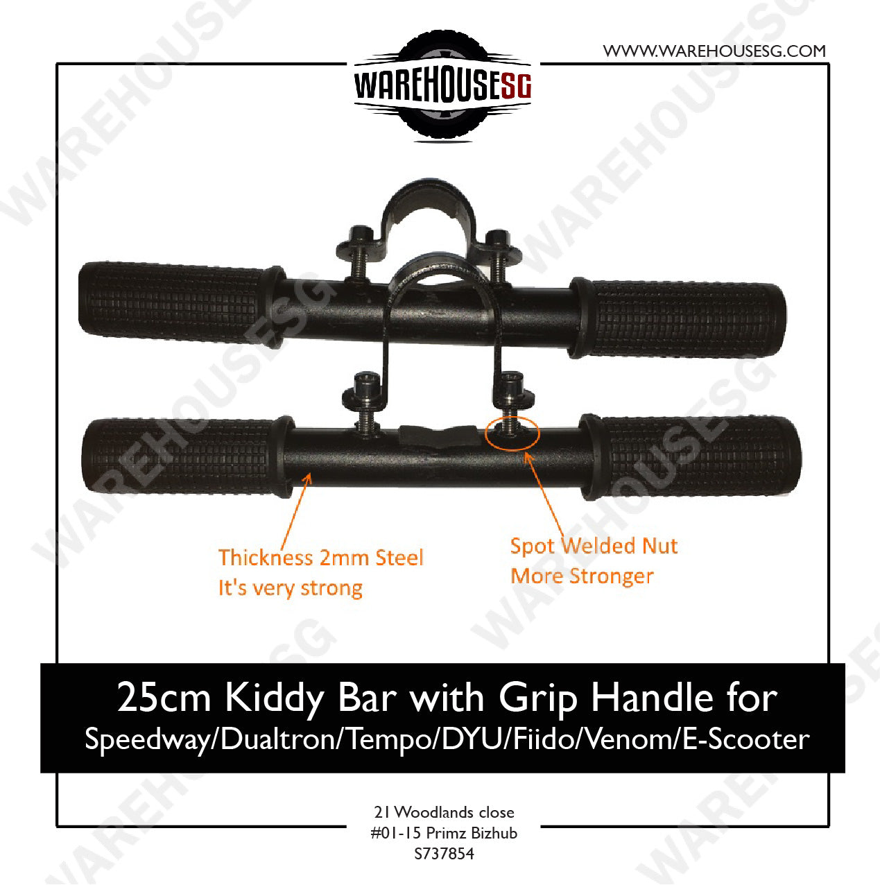 25cm Kiddy Bar with Grip Handle for  Speedway/Dualtron/Tempo/DYU/Fiido/Venom/E-Scooter
