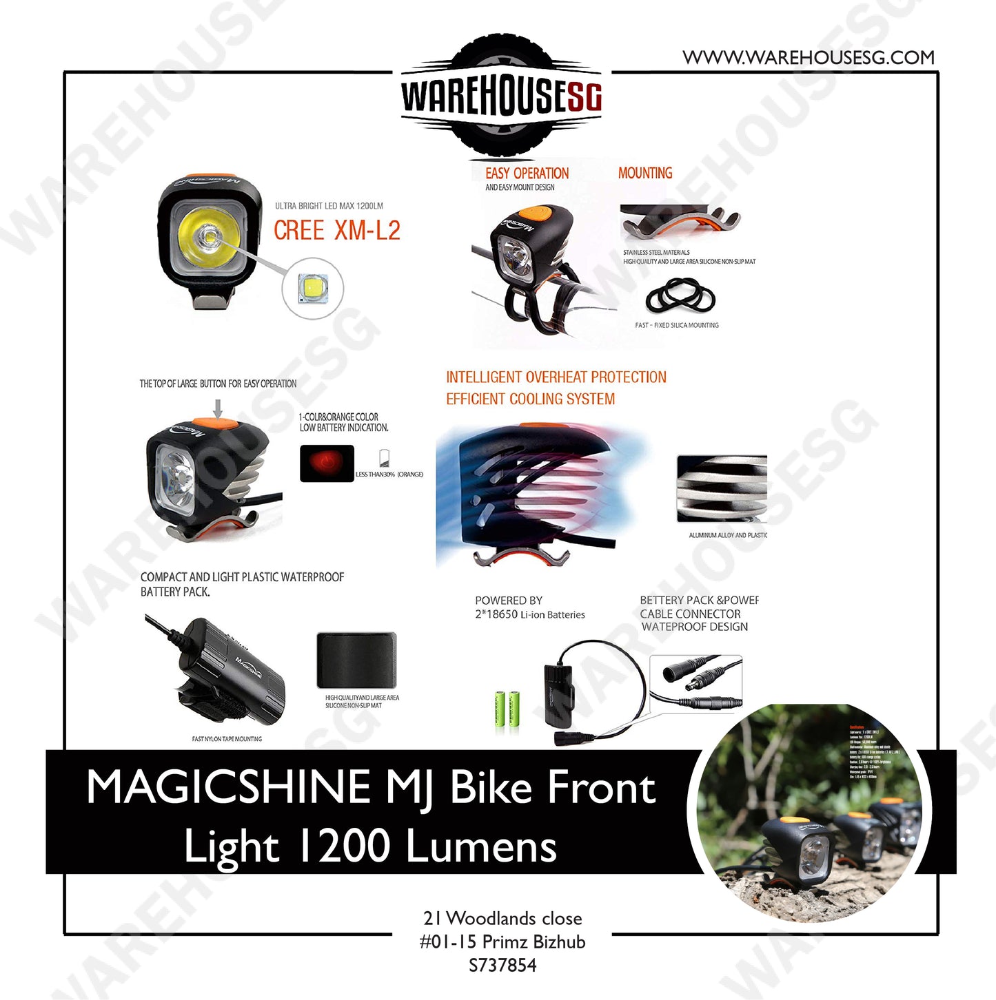 MAGICSHINE MJ Bike Front Light 1200 Lumens
