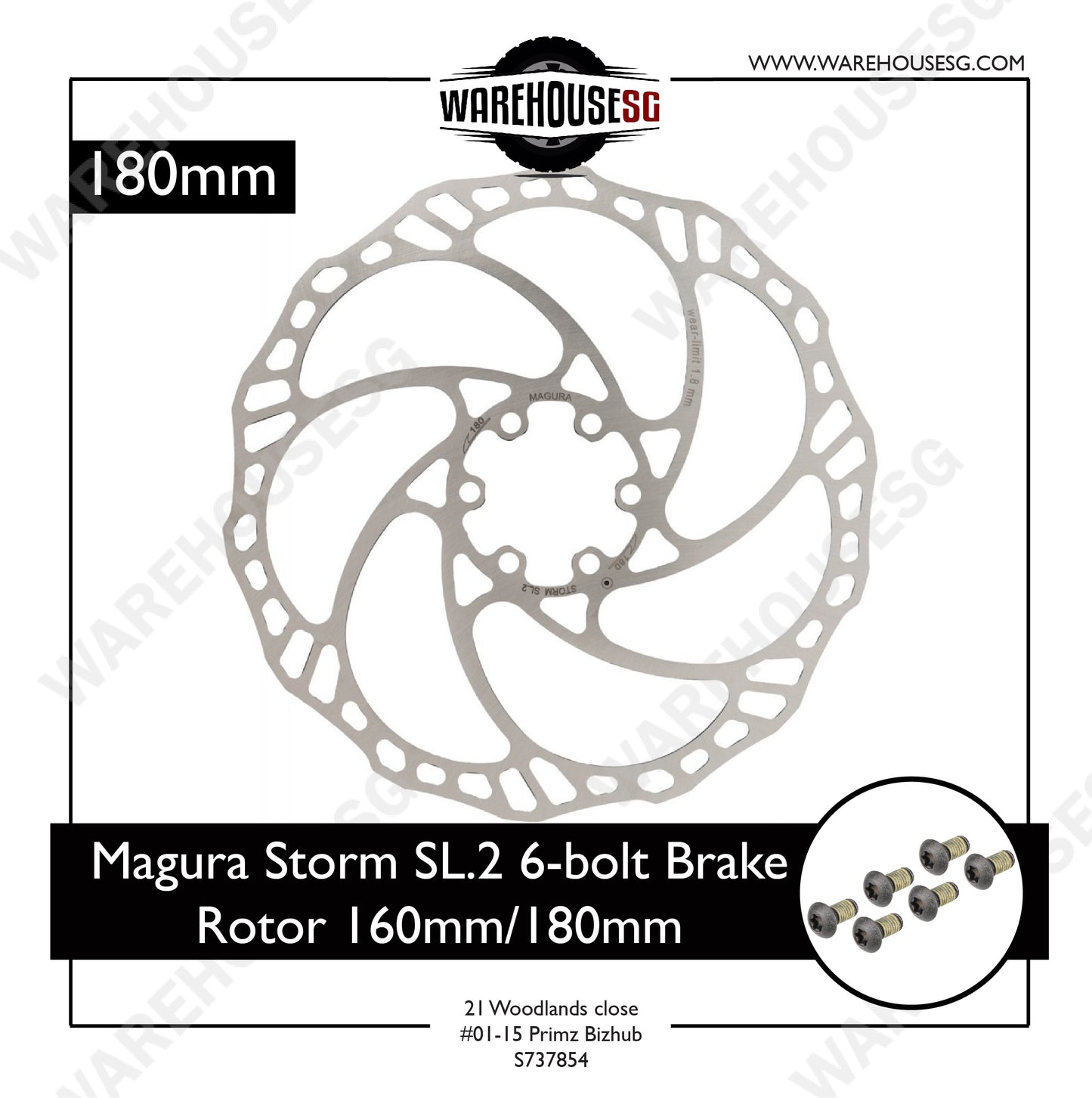 Magura Rotor Storm SL.2, Ø 180 mm, 6 hole with 6 steel mounting screws (1 piece)