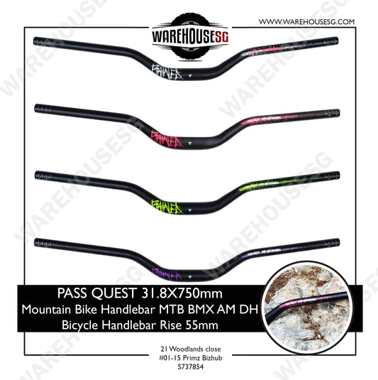 PASS QUEST 31.8mm x 750mm Mountain Bike Handlebar Rise 55mm
