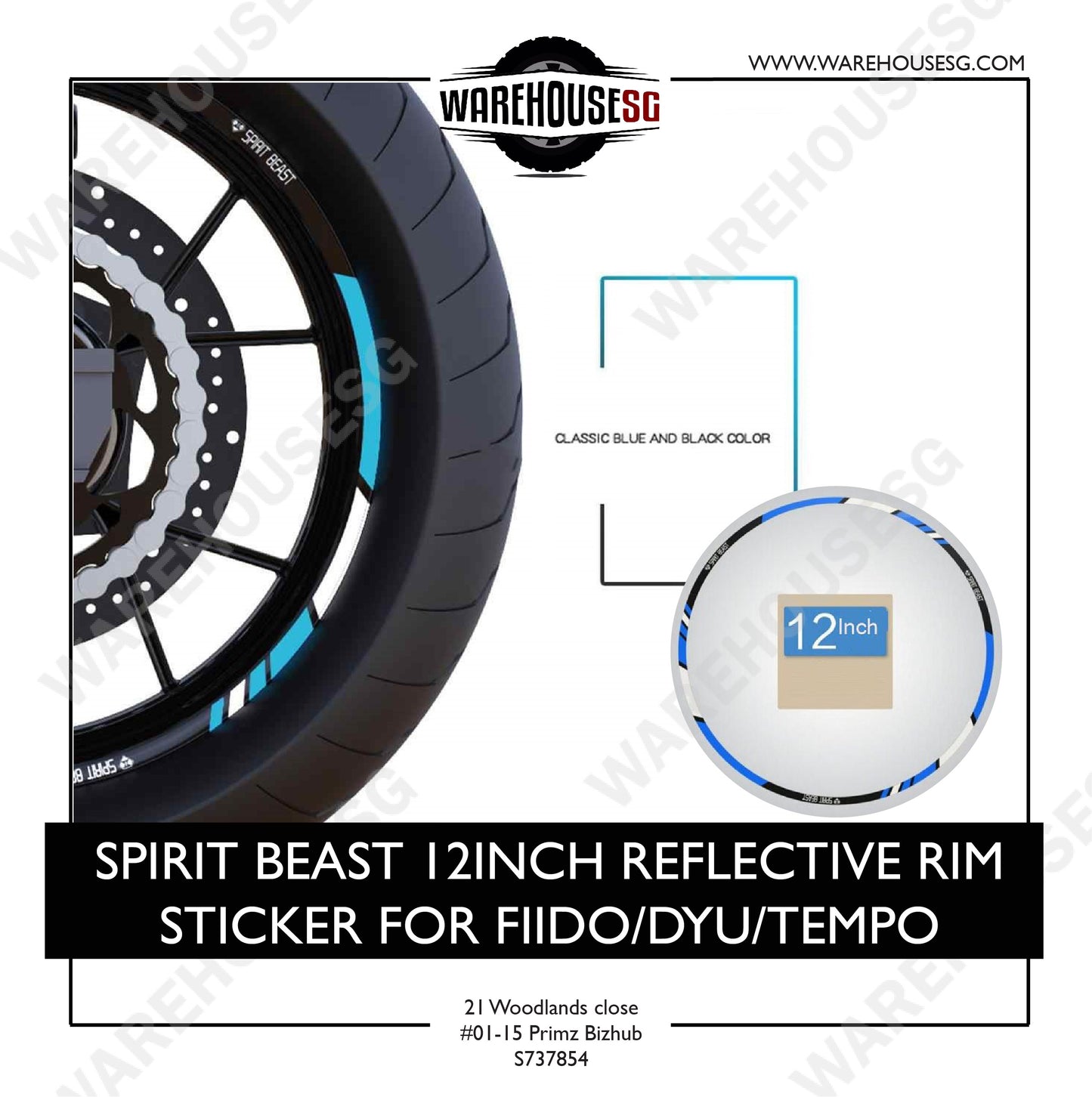 SPIRIT BEAST 12INCH REFLECTIVE RIM STICKER FOR FIIDO/DYU/TEMPO