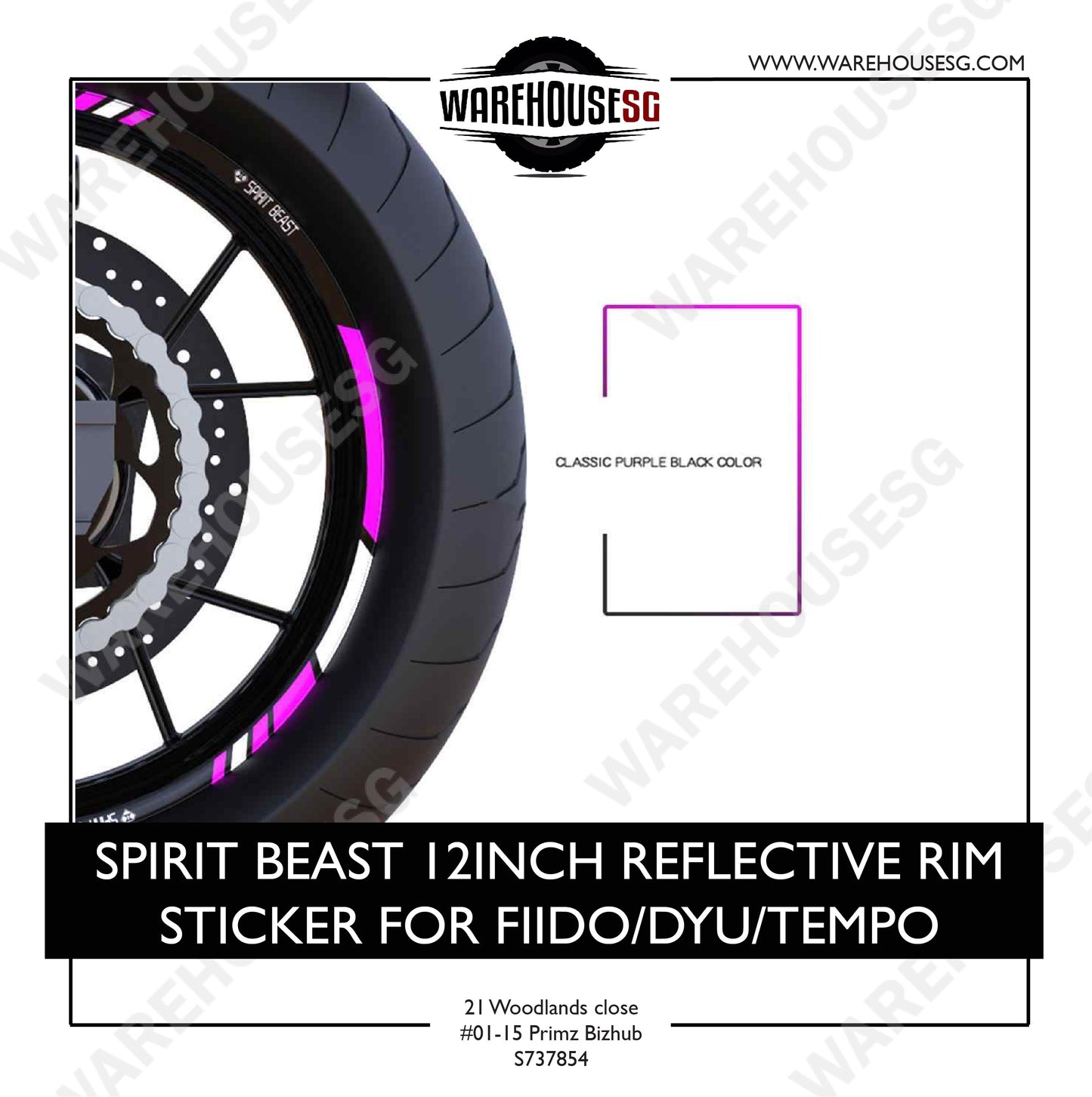SPIRIT BEAST 12INCH REFLECTIVE RIM STICKER FOR FIIDO/DYU/TEMPO