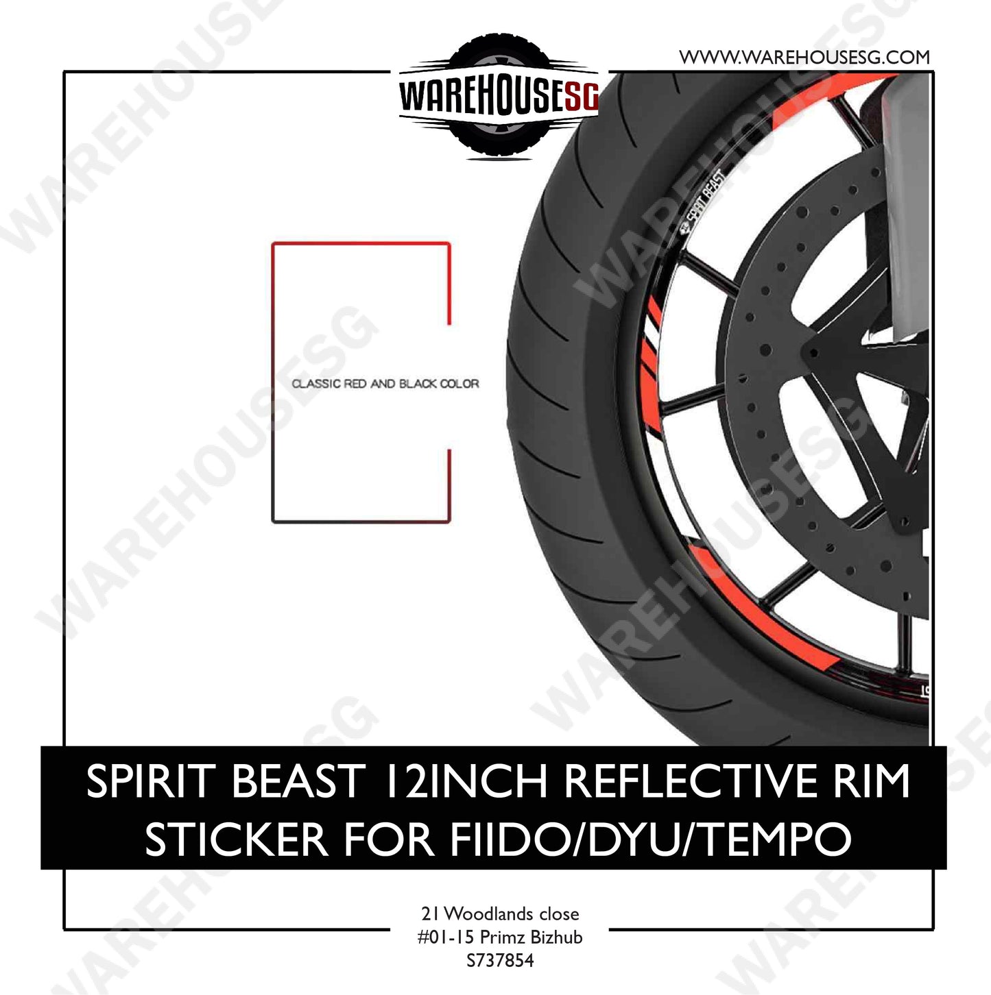 SPIRIT BEAST 12INCH REFLECTIVE RIM STICKER FOR FIIDO/DYU/TEMPO